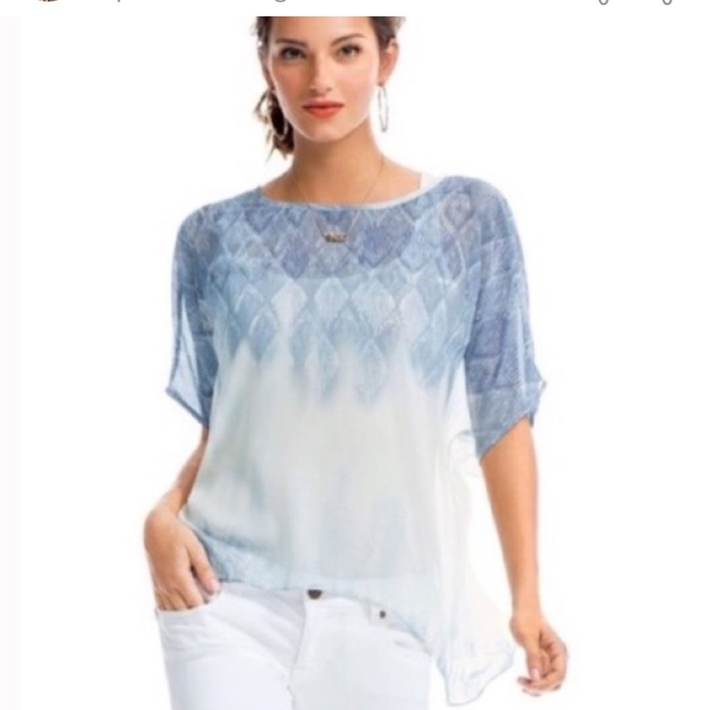 Cabi Style 781 Gauzy Chiffon Blue Fade Out Oversized Blouse size Small - Picture 2 of 8